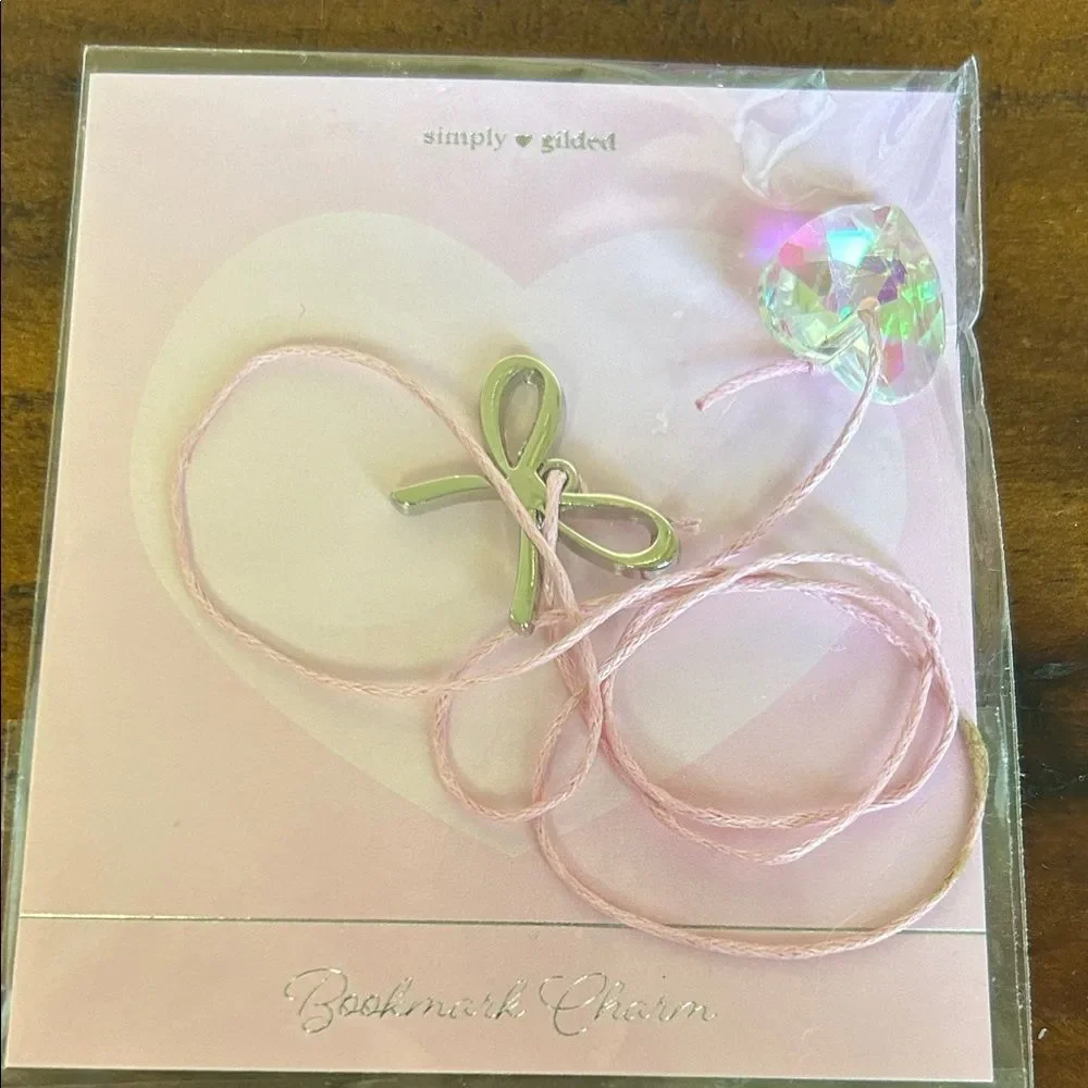 Simply Gilded Sticky Note Tabs and Bow Charm silver with heart crystal bookmark